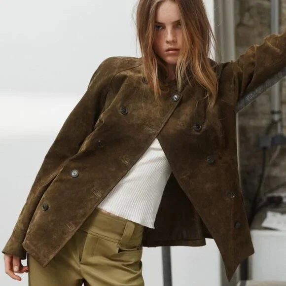 ZARA 100% SUEDE LEATHER FITTED JACKET - Picture 1 of 5